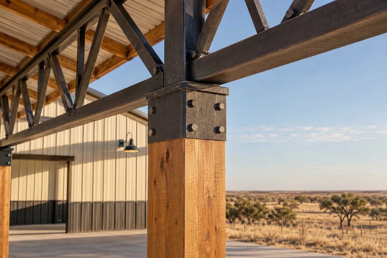 Post and truss connection detail, Lubbock TX pole barn