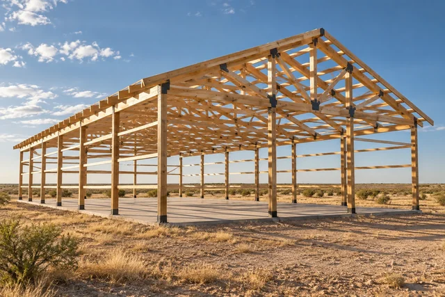 Pole Barn Framing pole barn near Lubbock, Texas